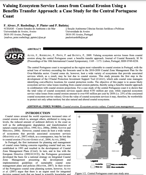 Valuing Ecosystem Service Losses from Coastal Erosion Using a Benefits Transfer Approach: a Case Study for the Central Portuguese Coast