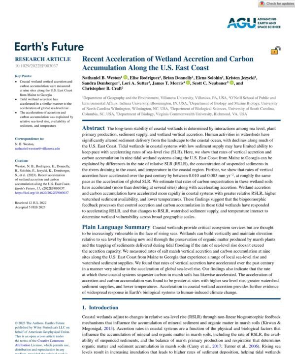 Recent Acceleration of Wetland Accretion and Carbon Accumulation Along the U.S. East Coast report