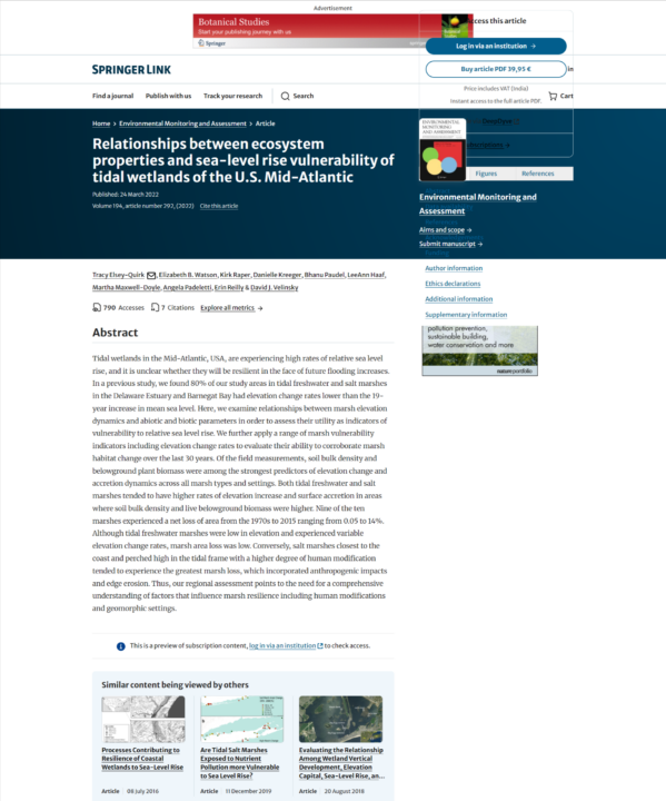 Relationships between ecosystem properties and sea‑level rise vulnerability of tidal wetlands of the U.S. Mid‑Atlantic report